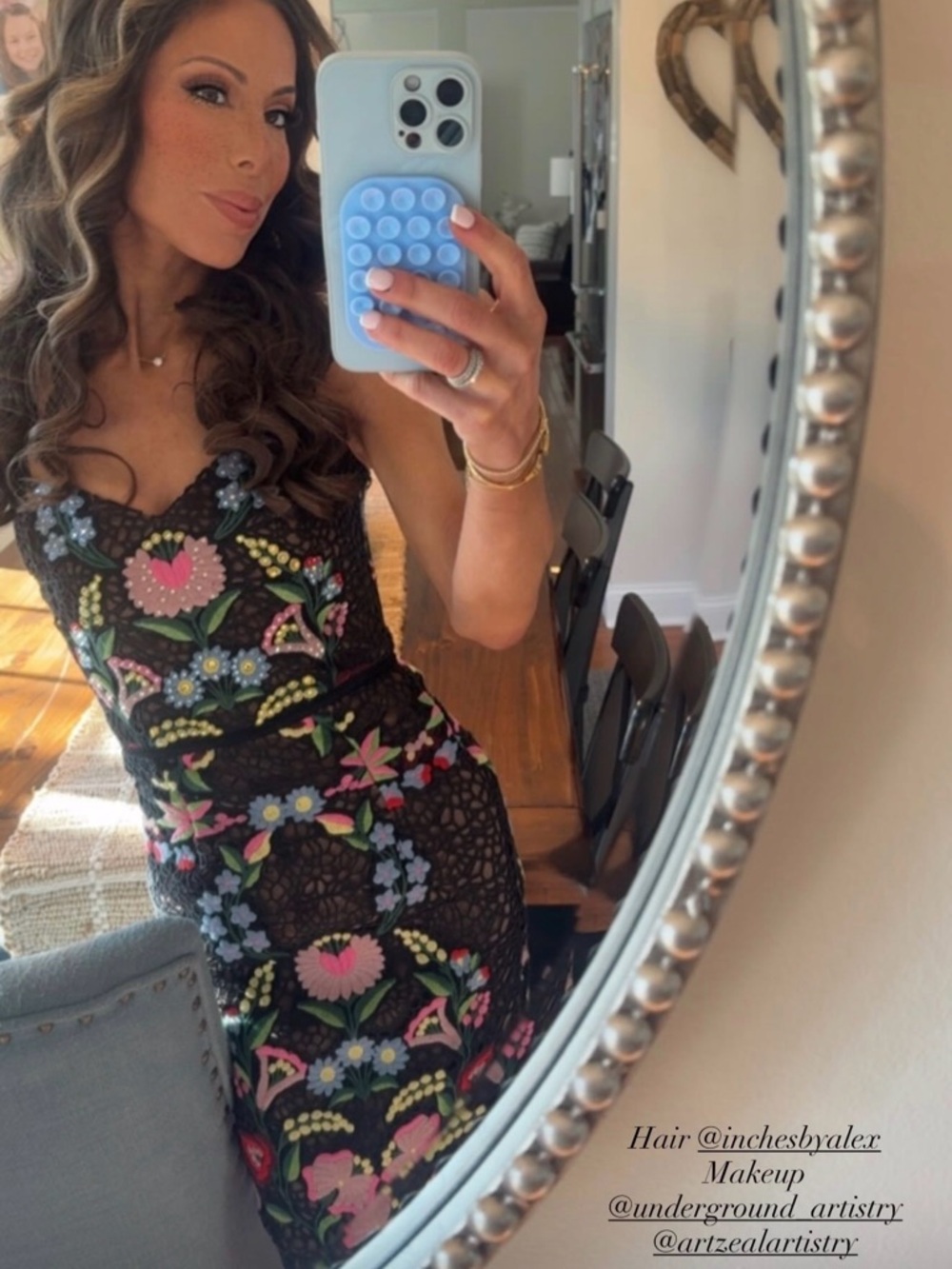 Dress the Population Black Floral-Embroidered Lace Midi Dress